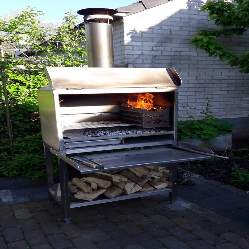 Braai stand-alone houtskool-bbq, pizza-oven en houtkachel in 1