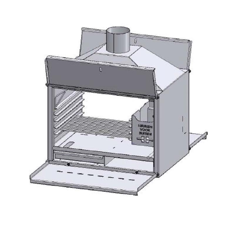 Braai inbouw-model houtskool-bbq, pizza-oven en houtkachel in 1